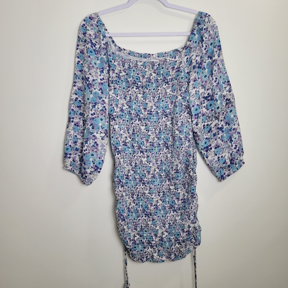 Jessica Simpson Garden Girl Floral Square Neck Smocked Bodycon Mini Dress M